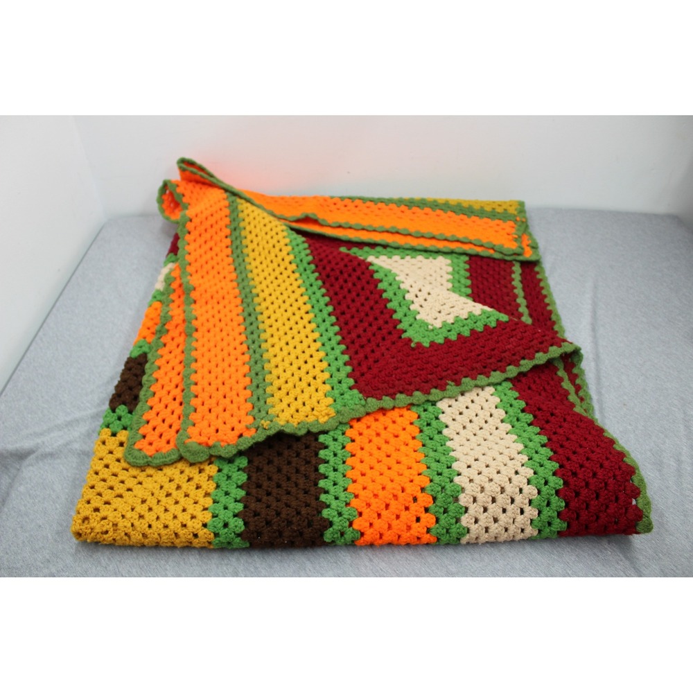 Handmade Blanket Approx 70x56 Multicolor Granny Square Afghan Crochet Retro Boho